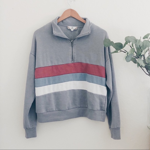 Pink Rose Jackets & Blazers - NWT Pink Rose Cropped Striped Half Zip Sweatshirt